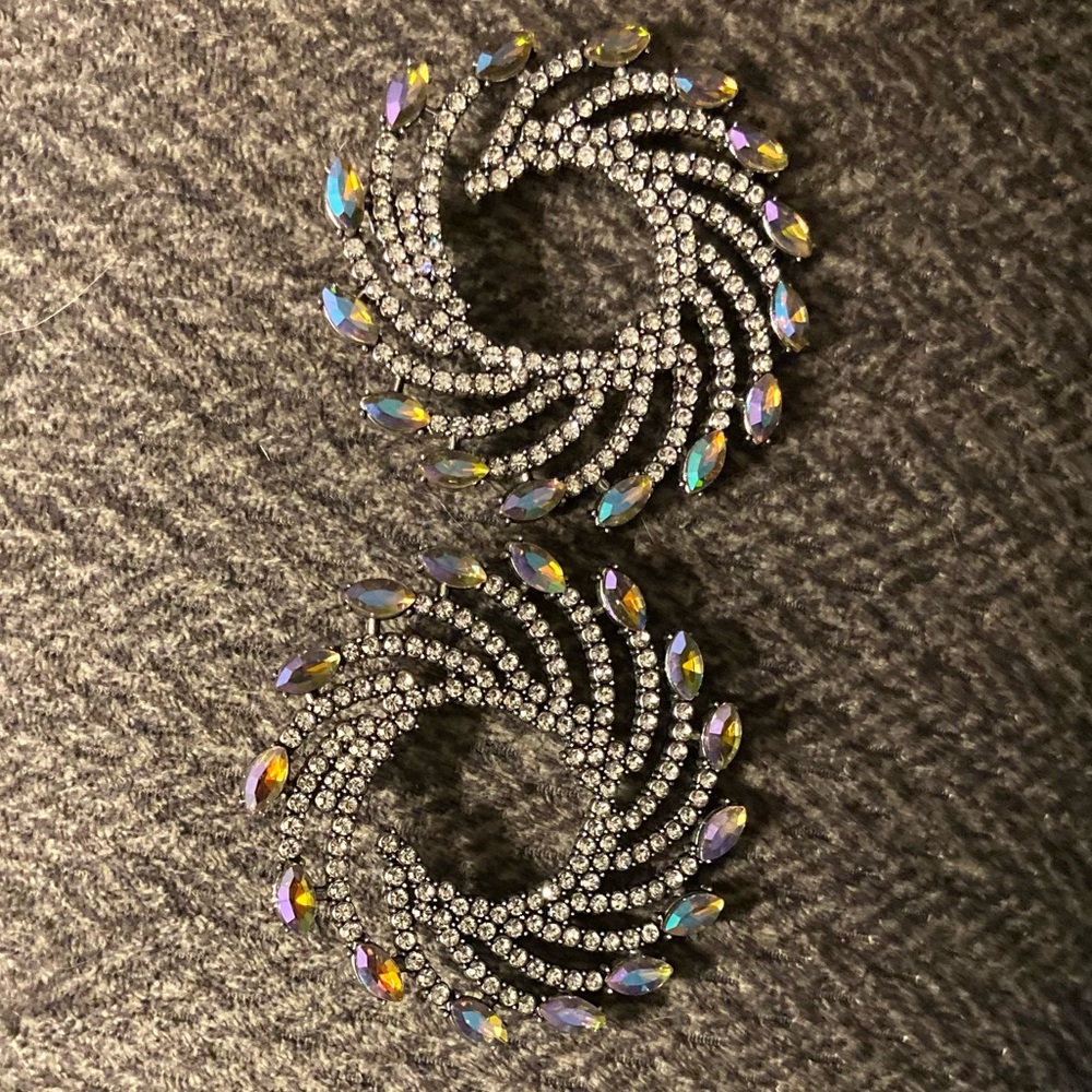 Earrings pierced silver 2” swirl, vintage